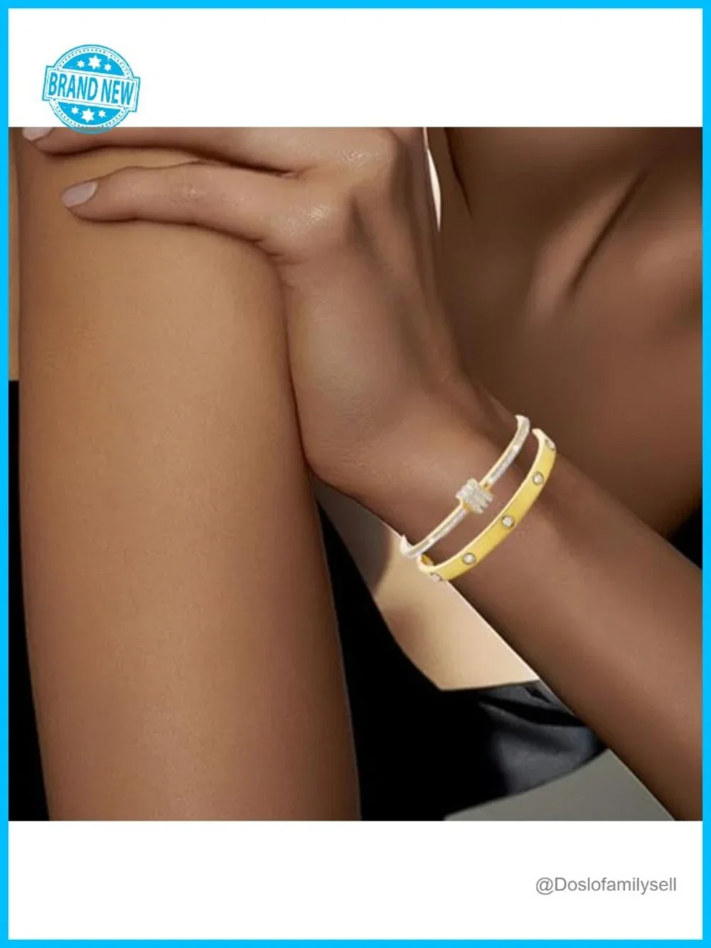 18K Gold Plated Stainless Steel Stackable Bangle Bracelets Set 4 Pcs Non